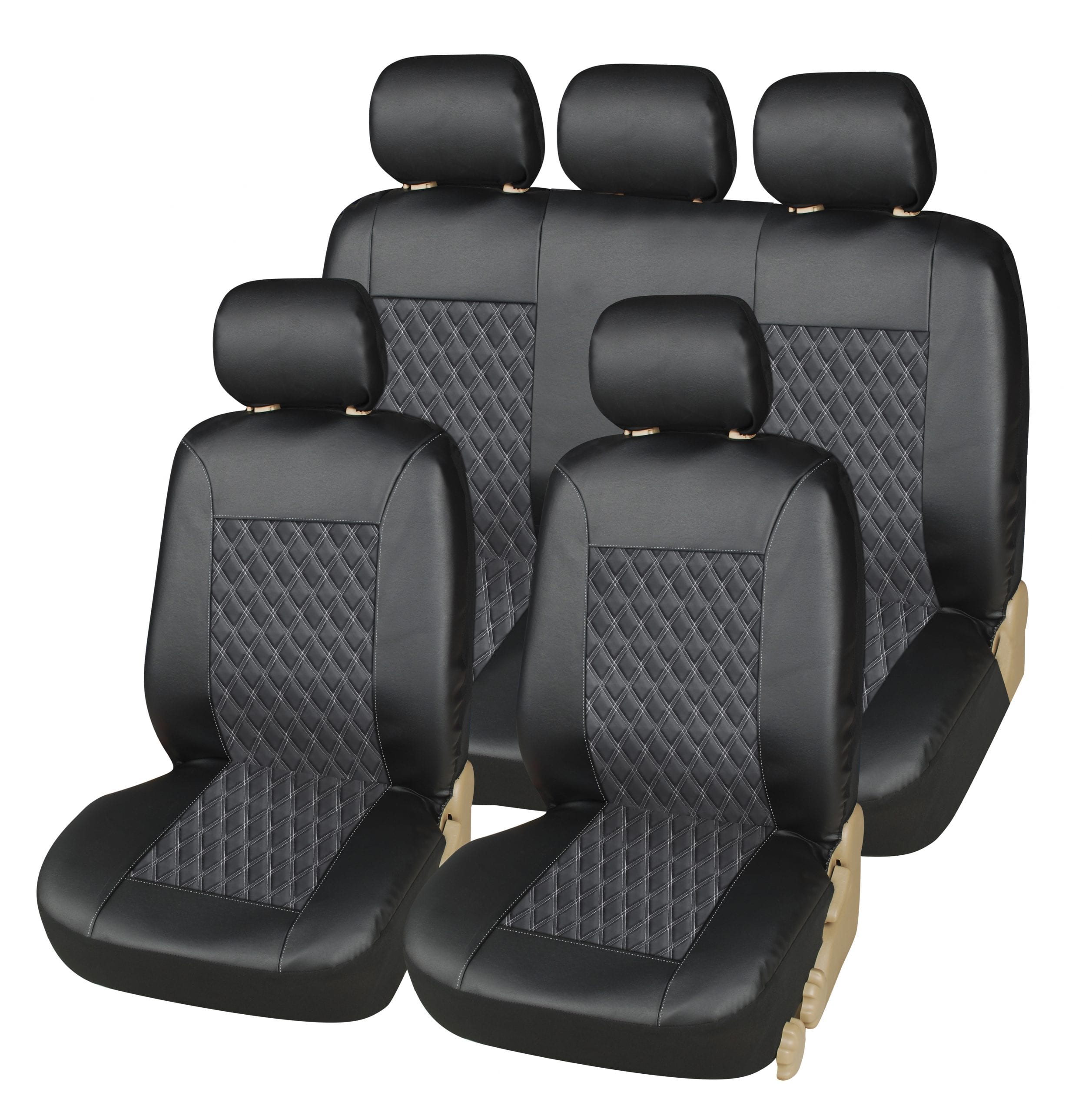Universal Black Quilted Leather Look 9pc Car Seat Cover Set Shield Auto Care